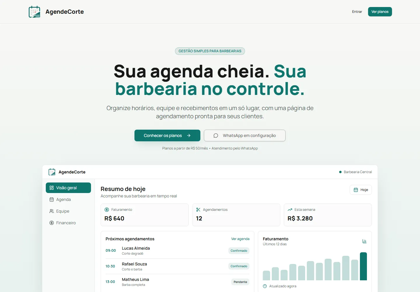 Página inicial do AgendeCorte com o painel da barbearia.