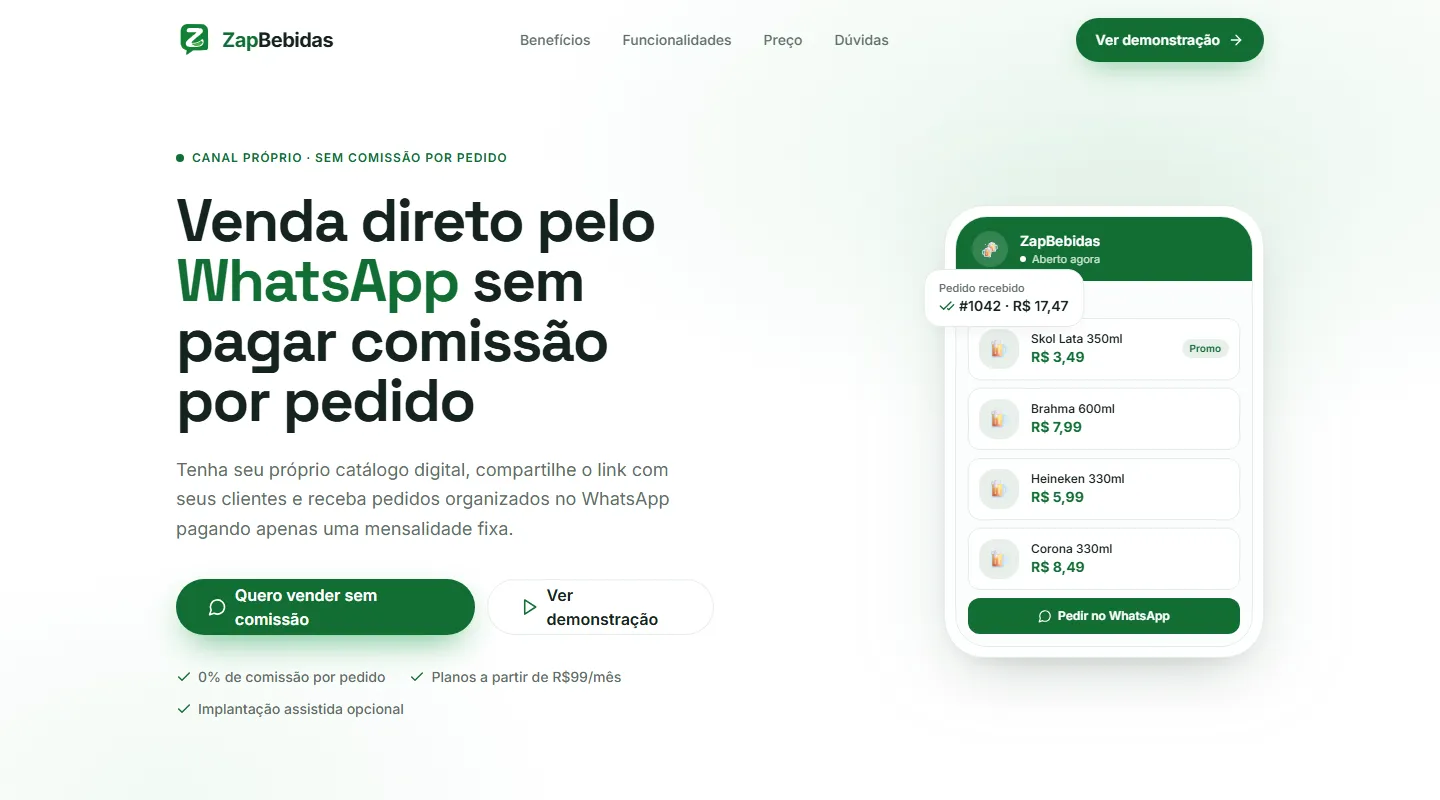 Página inicial do ZapBebidas.